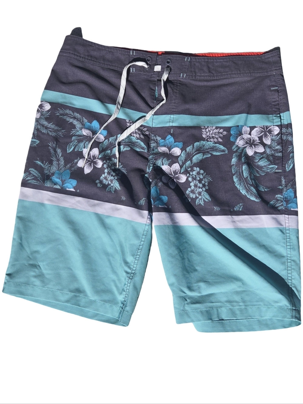 Goodfellow & Co Teal & Charcoal Floral Stripe Board Shorts 34W